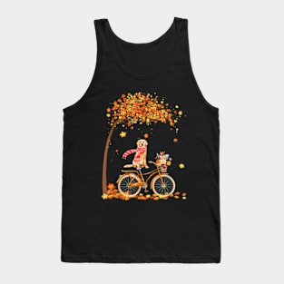 Riding Bicycle Autumn Leaves Cute Fall Tank Top